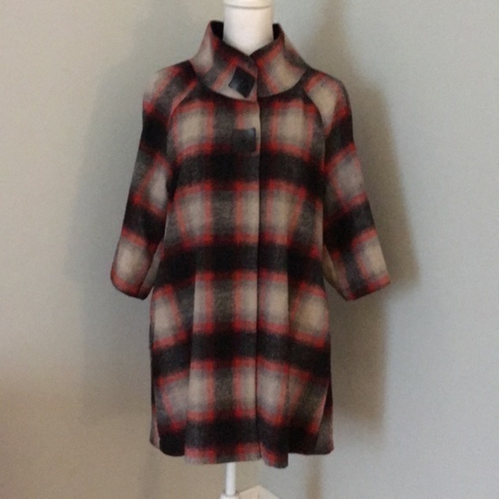 Luii red, grey and black plaid swing coat